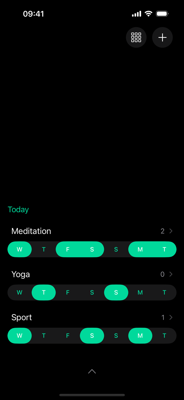 The habits app showing this week