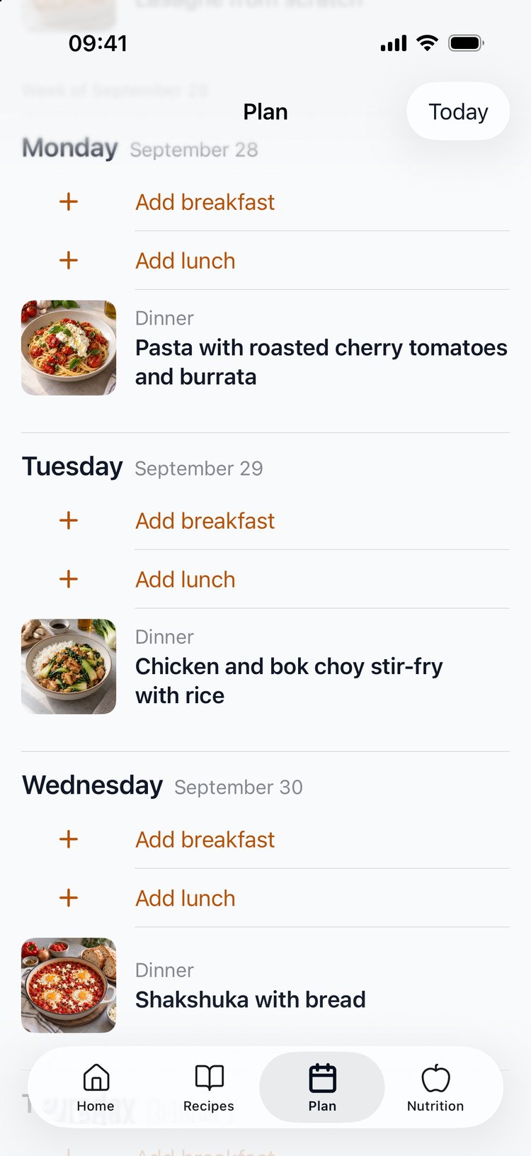 The dinners from the chat in the week plan
